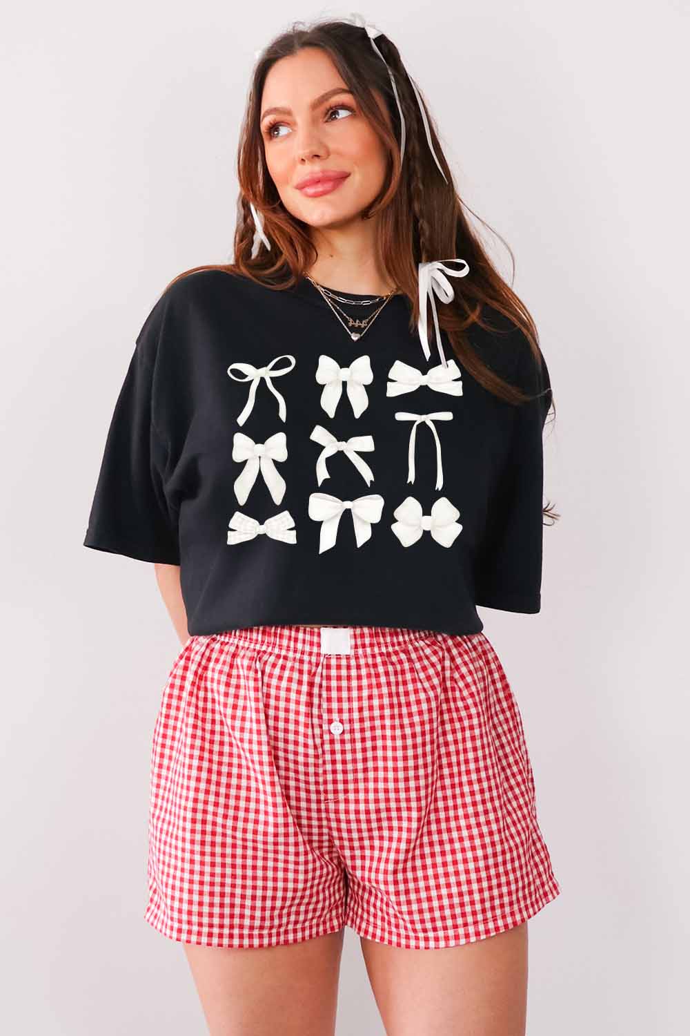 Women Graphic Tee | Coquette White Bows